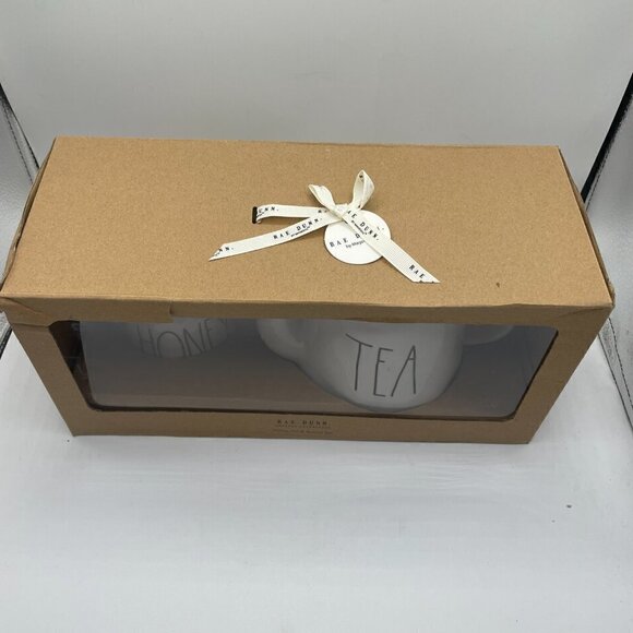 NIB Rae Dunn Honey Pot & Tea Pot Honey Dipper 3- Piece Creamware Gift Set - Picture 4 of 10